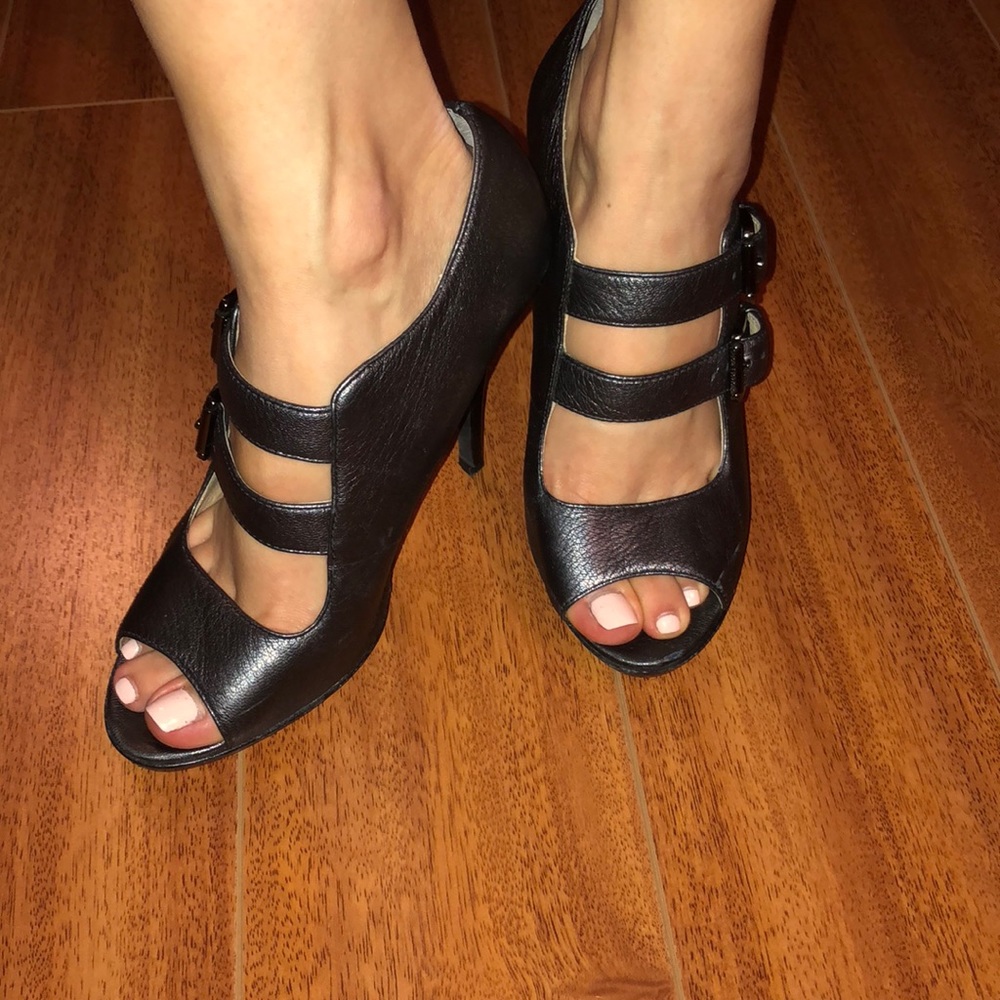Michael Kors silver peeptoe heels